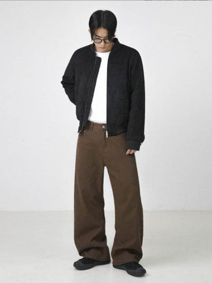 Buycenter Retro Brown Straight-Leg Trousers - Casual Cotton Pants - Buy Center US
