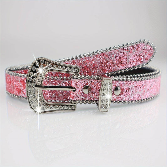 Rhinestone Women's Thin Belt - Fashion Personality, Handmade PU Leather - Buy Center US