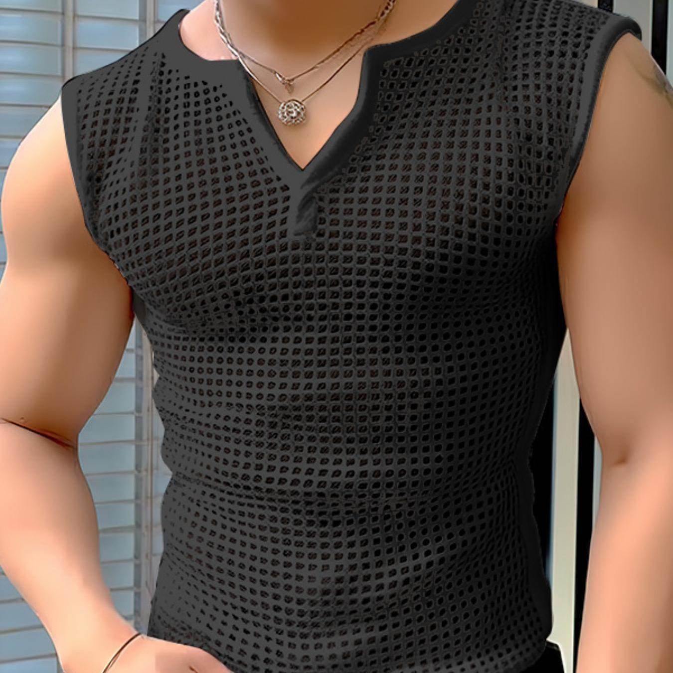 INCERUN Men’s Sexy Fishnet Vest - Hollow Notched Slim Beach/Club Wear - Buy Center US