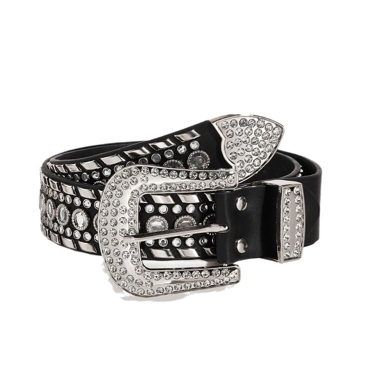 Punk Rhinestone Rivet Y2K Fashion Belt - 105CM PU Leather & Alloy Buckle - Buy Center US