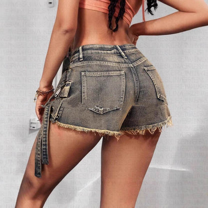 Women's Low Waist Irregular Denim Skirt - Asymmetric Sea Blue Style - Buy Center US