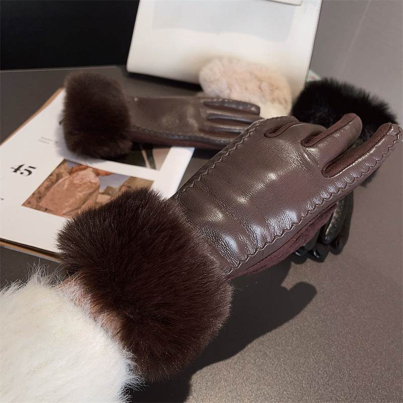 Stylish PU Leather Stitching Suede Gloves – Touchscreen Warmth for Winter - Buy Center US