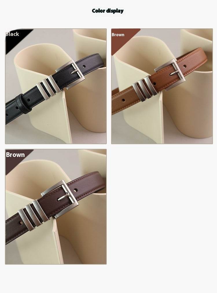 Genuine Cowhide Leather Belt for Women - Stylish Pin Buckle, 100CM - Buy Center US