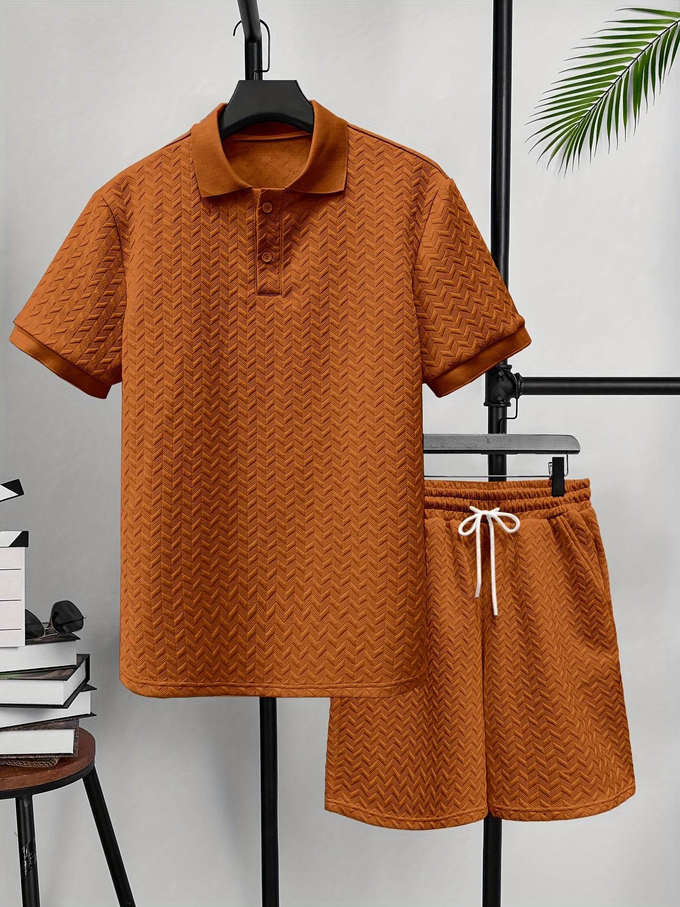 Men's Summer 2-Piece Set - Solid Color Polo T-Shirt & Shorts - Buy Center US