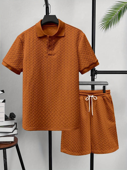 Men's Summer 2-Piece Set - Solid Color Polo T-Shirt & Shorts - Buy Center US
