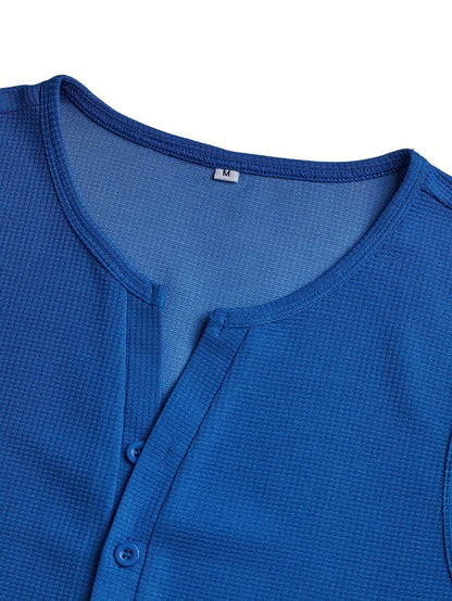 Men's Sleeveless Waffle-Knit Shirt - V-Neck Button-Up, Breathable Top - Buy Center US