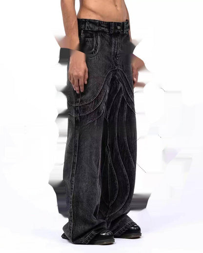 Black Gray Micro Flared Denim Pants - Hip Hop Style, Loose Fit - Buy Center US