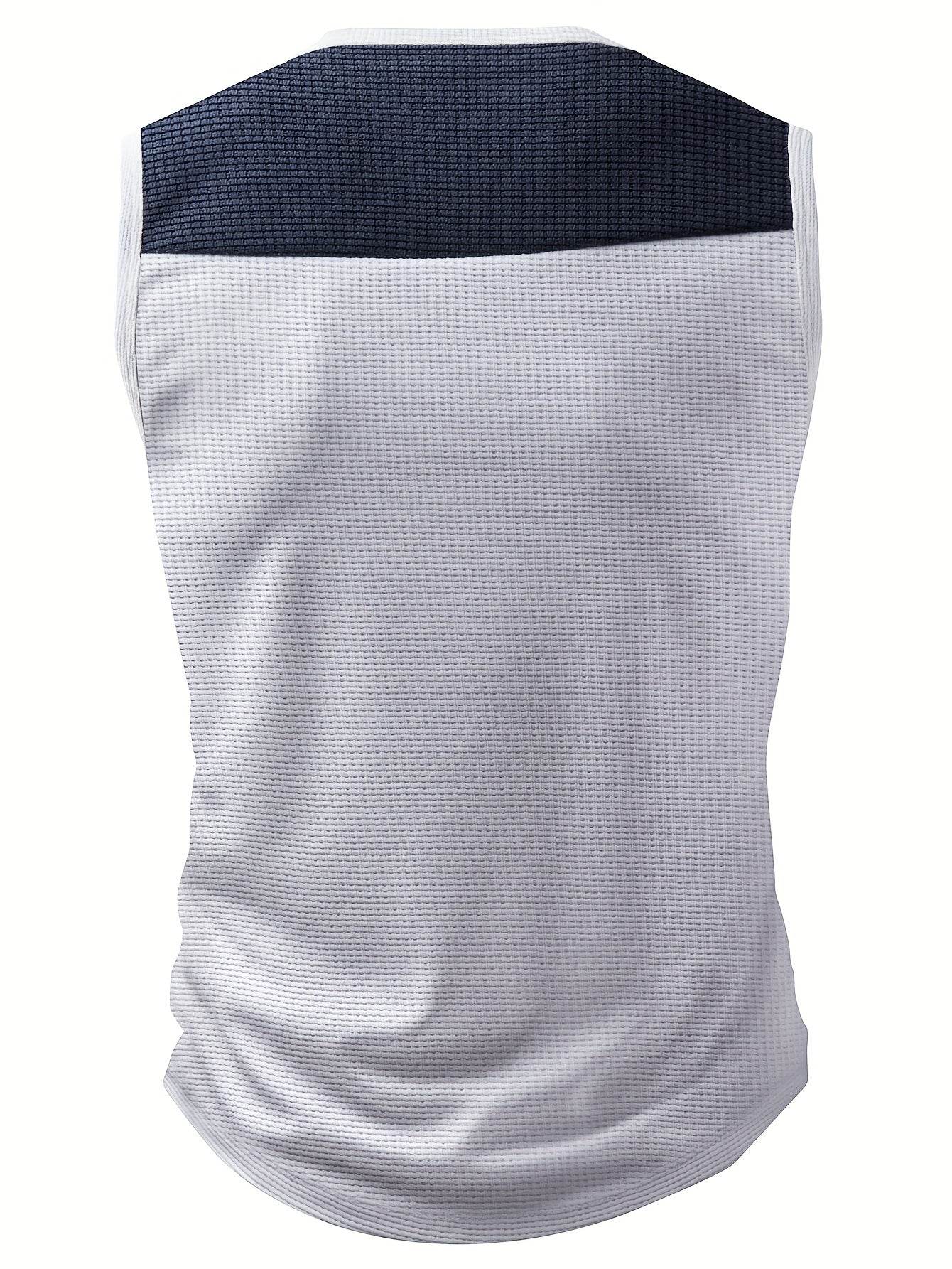 Men's Slim Fit Waffle Knit Vest - Color Block Sleeveless Tank Top - Buy Center US