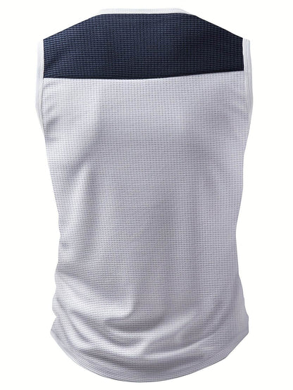 Men's Slim Fit Waffle Knit Vest - Color Block Sleeveless Tank Top - Buy Center US