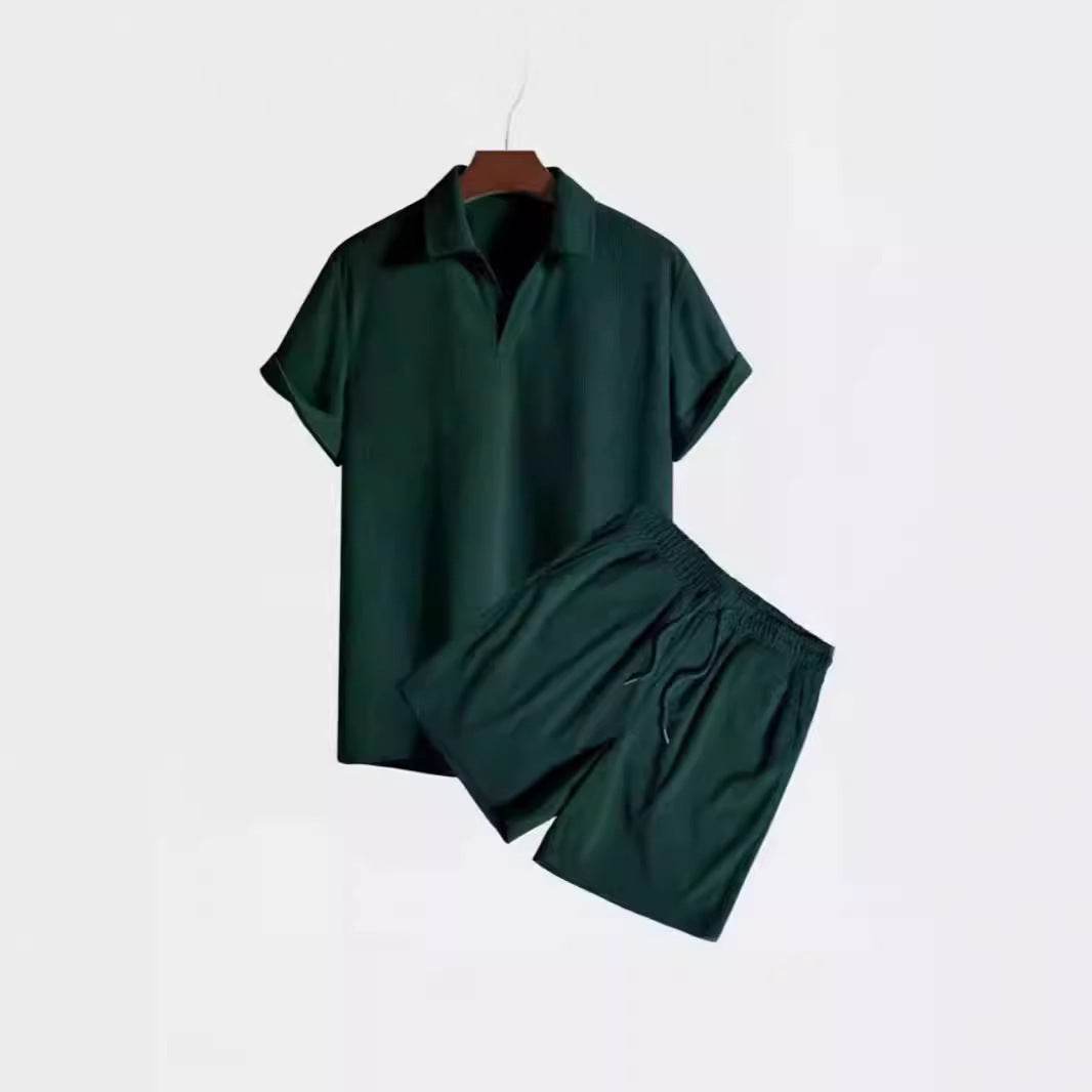 Buycenter Multi-Color Beachwear Set - Casual Corduroy Short Sleeve Suit - Buy Center US