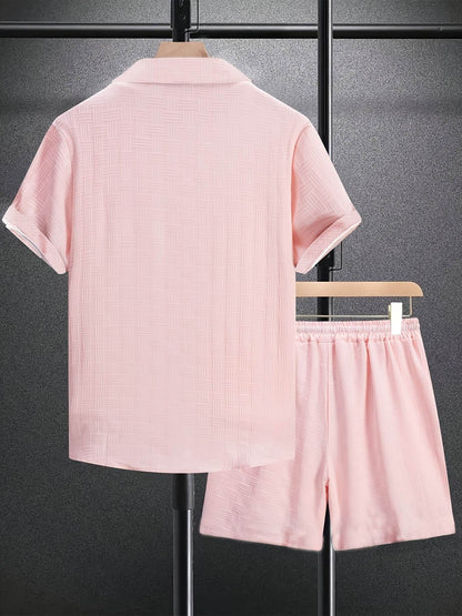 2025 Summer Men's Short-Sleeve Shirt - Casual Jacquard Stripes Set - Buy Center US