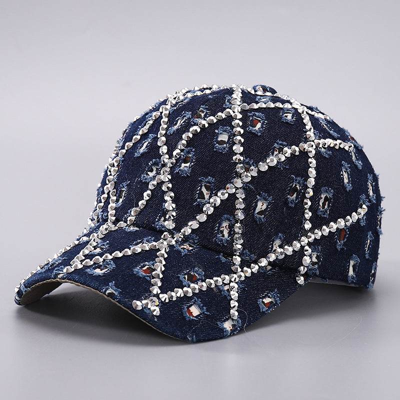 Ripped Denim Baseball Cap - Leopard Rhinestone Fashion for All Seasons - Buy Center US