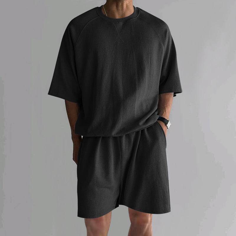 Buycenter Men's Casual Terry Sports Set - Short Sleeve & Shorts Combo - Buy Center US
