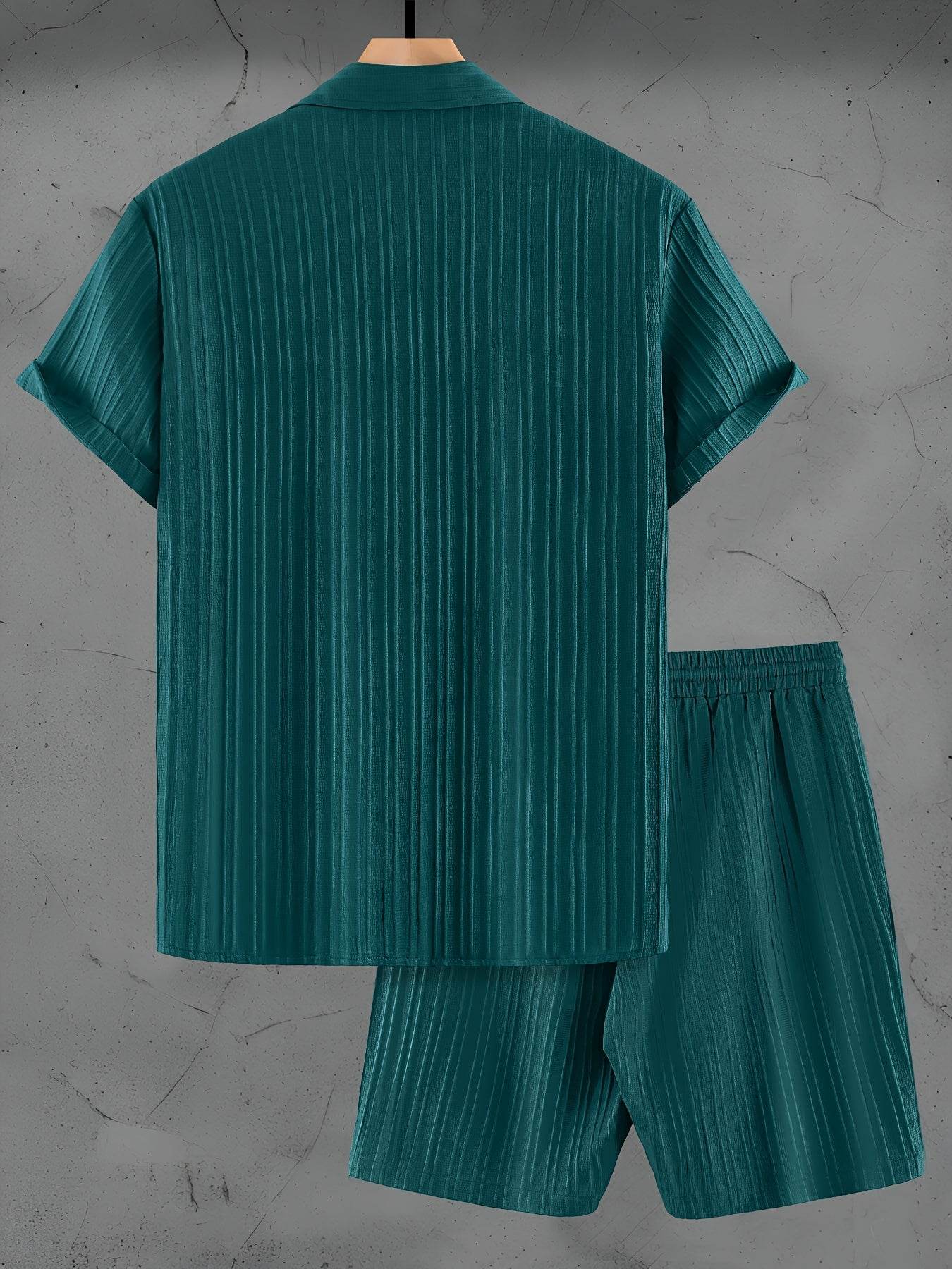 Stylish Summer White French Striped Suit for Men - Short Sleeve & Pants - Buy Center US
