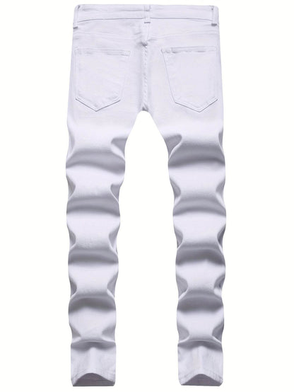 Trendy Ripped Skinny Jeans for Men - Light Wash, Stretchy Denim Fit - Buy Center US