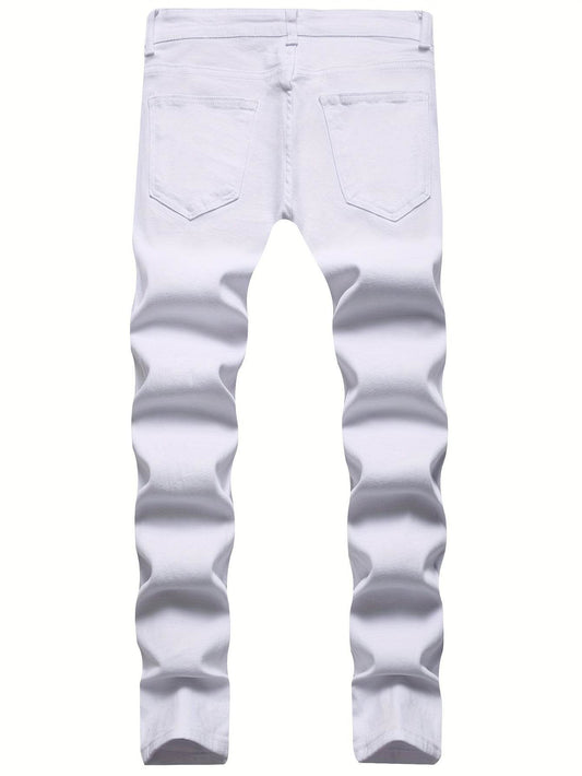 Trendy Ripped Skinny Jeans for Men - Light Wash, Stretchy Denim Fit - Buy Center US
