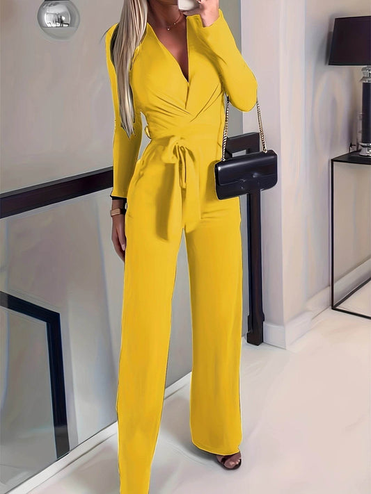 Yellow Women's Long Sleeve Jumpsuit - Casual Lightweight Fit for Spring - Buy Center US