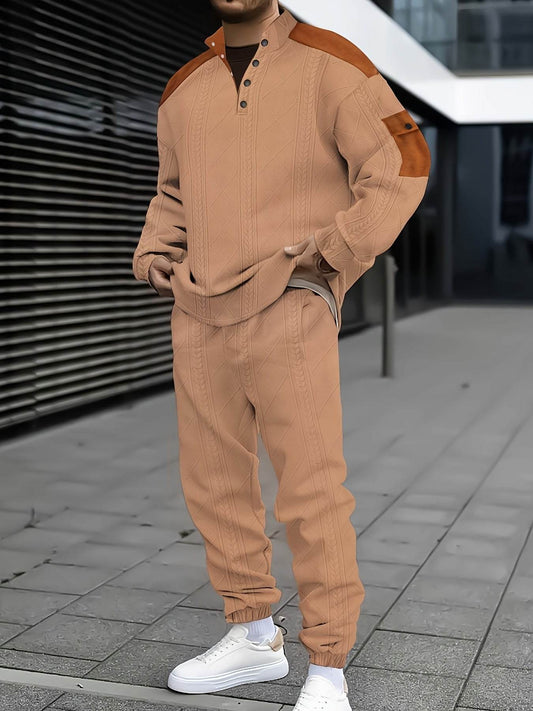 Casual Men's Jacket and Pants Set - Comfortable V-Neck, Perfect for Fall - Buy Center US