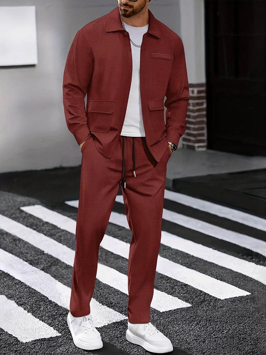 Men's Versatile Long-Sleeve Shirt & Jogger Set - 8 Shades for Every Occasion - Buy Center US