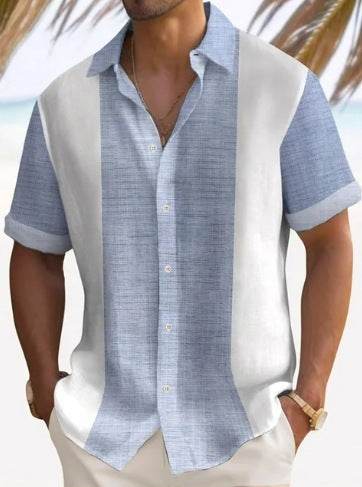 Buycenter Men's Short Sleeve Striped Beach Shirt - Casual & Stylish Fit - Buy Center US