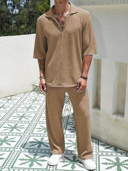 Men's Casual Two-Piece Suit - Short Sleeve Drop Shoulder Summer Style - Buy Center US