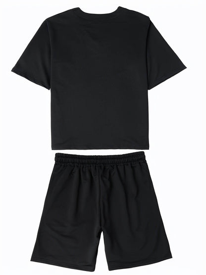 Summer Men's Casual V-Neck T-Shirt & Shorts Set - Trendy Polyester Outfit - Buy Center US
