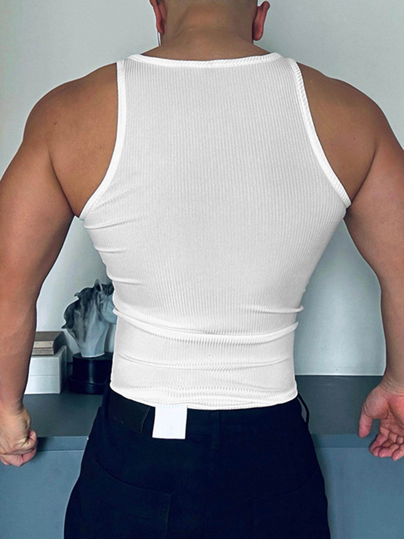 Men's Slim Fit Zip-Up Tank Top - Casual White Vest with Ribbed Texture - Buy Center US