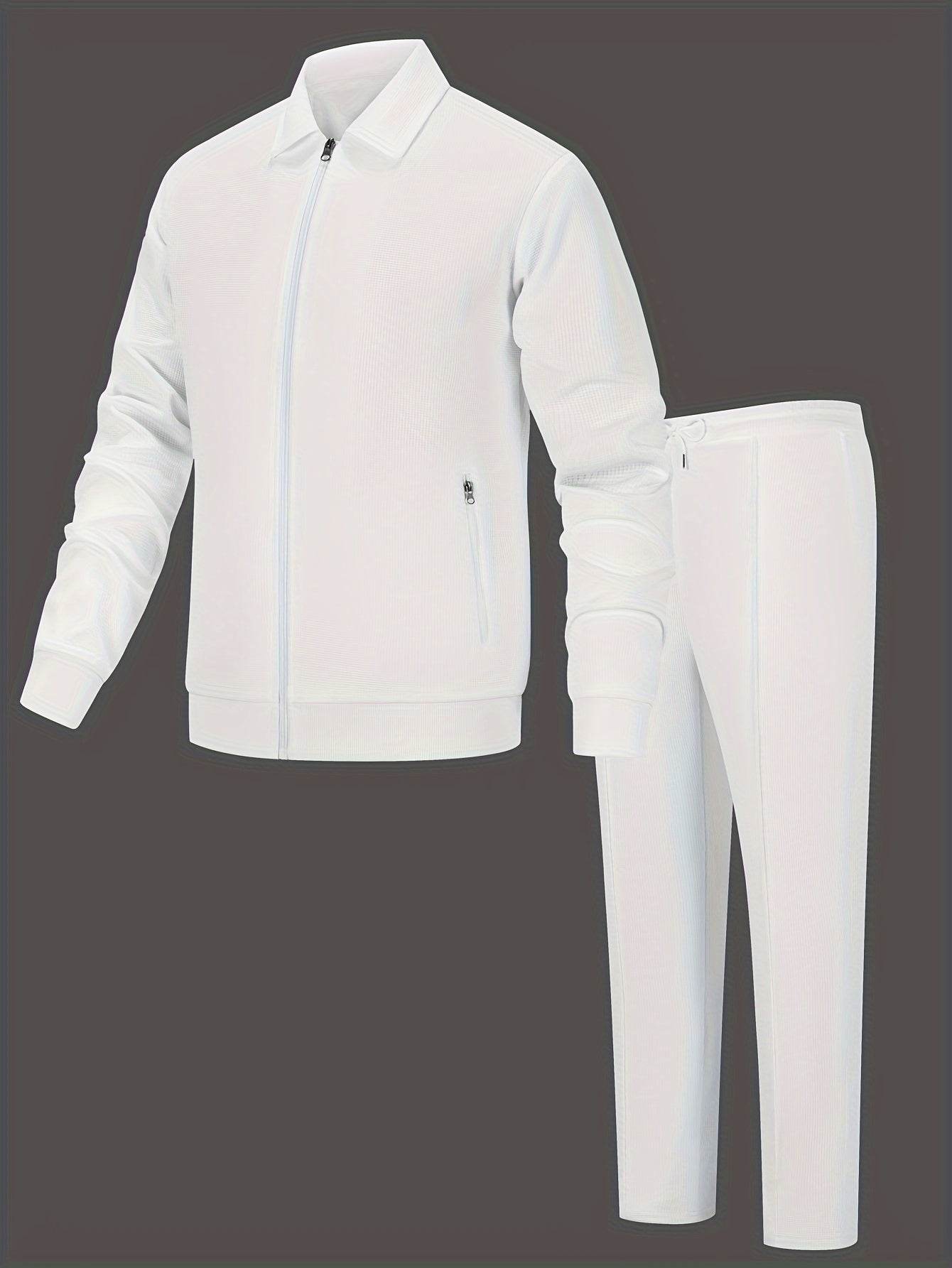 Men's Solid Color Knitted Tracksuit Set - Long Sleeve Jacket & Pants - Buy Center US