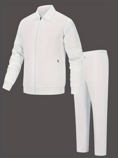 Men's Solid Color Knitted Tracksuit Set - Long Sleeve Jacket & Pants - Buy Center US