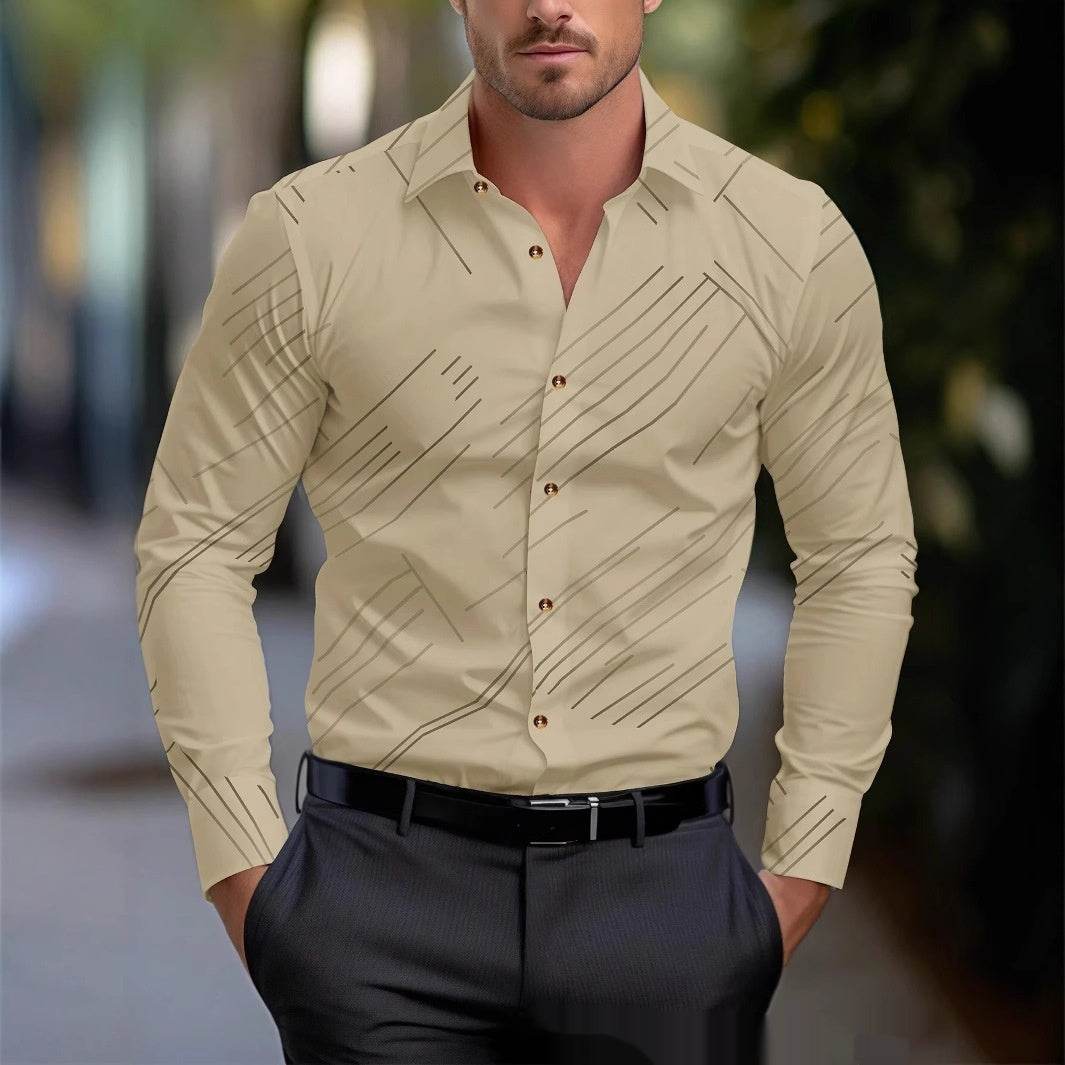 Buycenter Men's Diagonal Striped Shirt - Casual Plus Size Loose Fit - Buy Center US