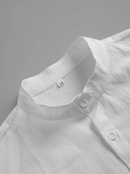 Lightweight Washed Textured Short Sleeve Shirt & Solid Pants Set - Buy Center US