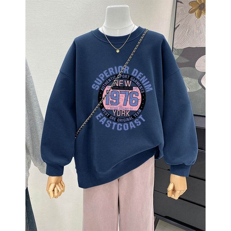 Retro Loose Round Neck Hoodie for Women - Cartoon Print, Long Sleeve - Buy Center US