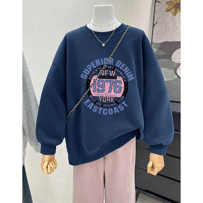 Retro Loose Round Neck Hoodie for Women - Cartoon Print, Long Sleeve - Buy Center US