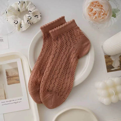 Women's Breathable Cotton Socks - Hollow Mesh, Antibacterial & Quick Drying - Buy Center US
