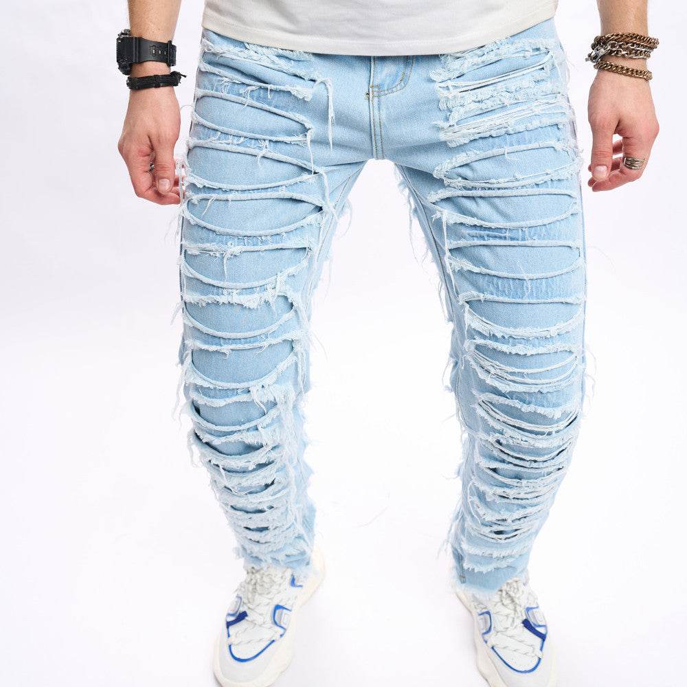 Simple Solid Color Ripped Skinny Jeans - Comfortable Cotton Fit for All Sizes - Buy Center US