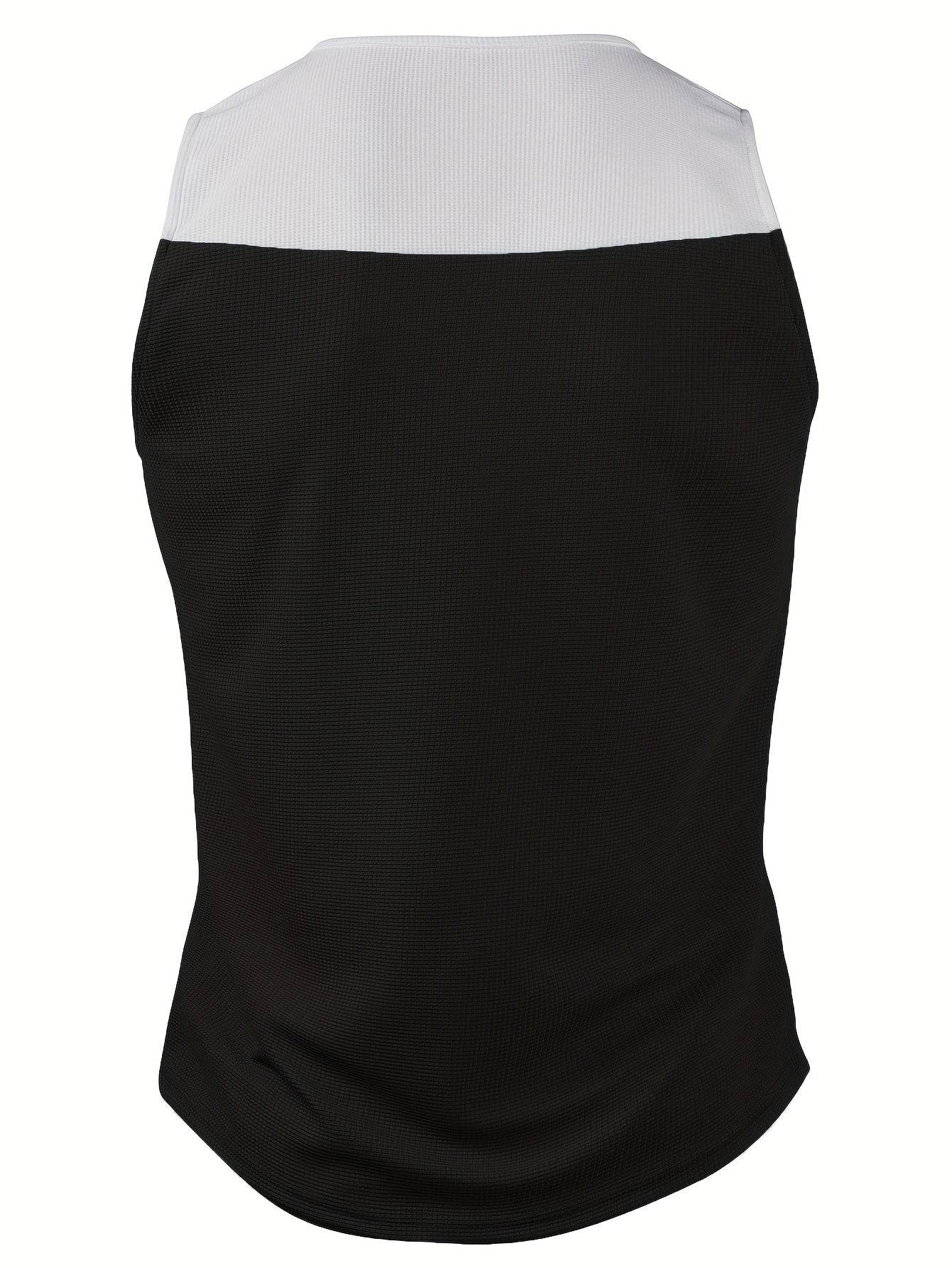 Men's Vintage Waffle Texture Tank Top - Black & White, V-Neck Style - Buy Center US