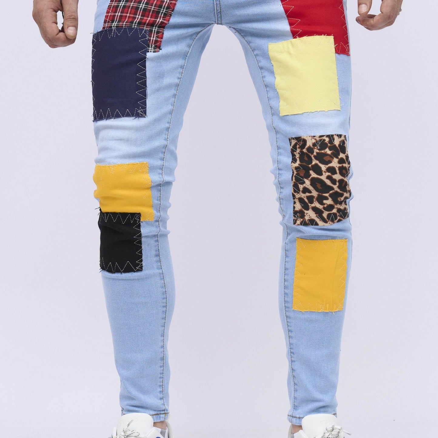 2023 Retro Distressed Knee Ripped Jeans - Light Blue Cotton Slim Fit - Buy Center US