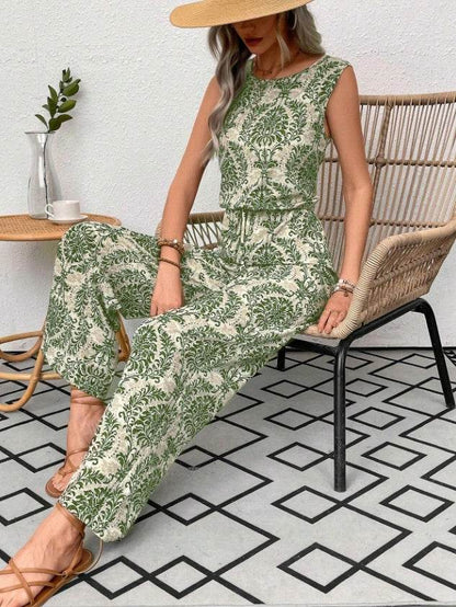 Bohemian Printed Waist Cinching Casual Pants Set - Sizes S to 3XL - Buy Center US