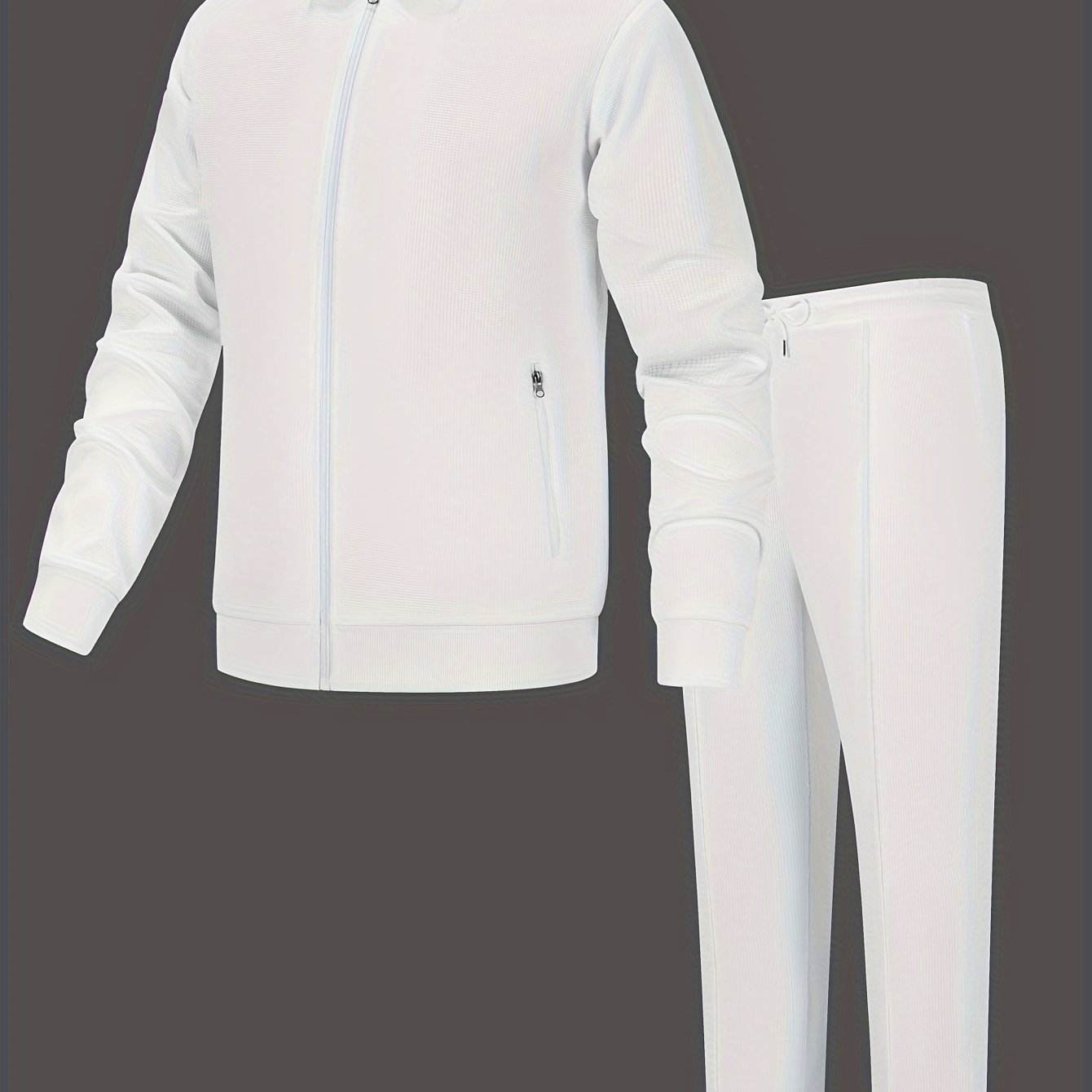 Men's Solid Color Knitted Tracksuit Set - Long Sleeve Jacket & Pants - Buy Center US