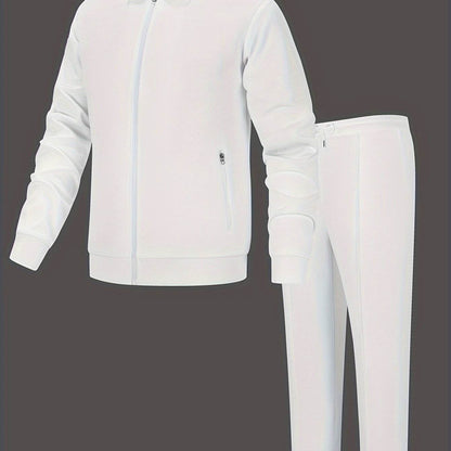 Men's Solid Color Knitted Tracksuit Set - Long Sleeve Jacket & Pants - Buy Center US