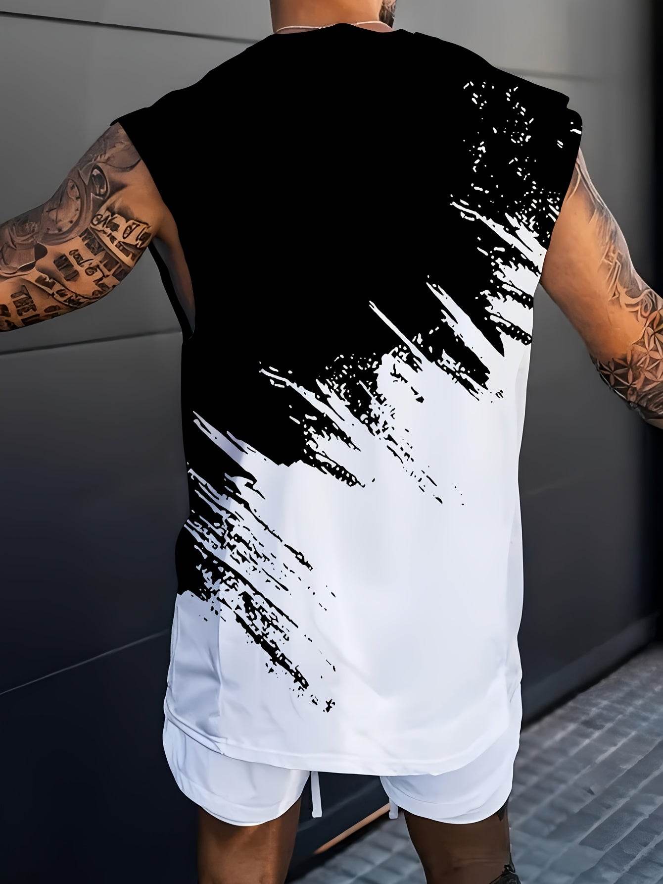 Ti Lixia Gradient 3D Printing Men's Vest - Comfortable Sleeveless Casual T-Shirt - Buy Center US