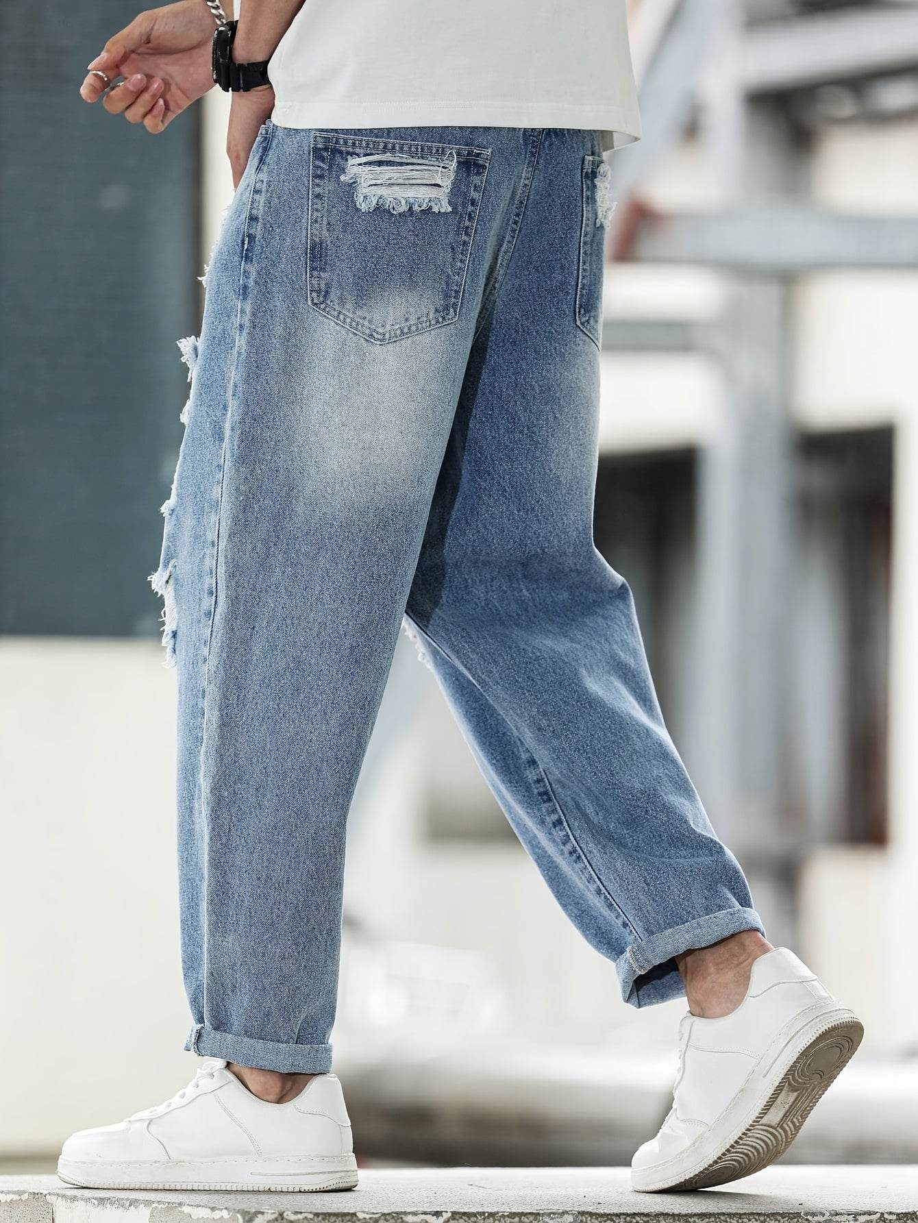 American Style Ripped Vintage Washed Jeans - Loose Fit Casual Comfort - Buy Center US