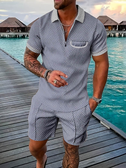 Men's Casual Knee-Length Kurta and Shorts Set - Breathable Polyester, Stylish - Buy Center US
