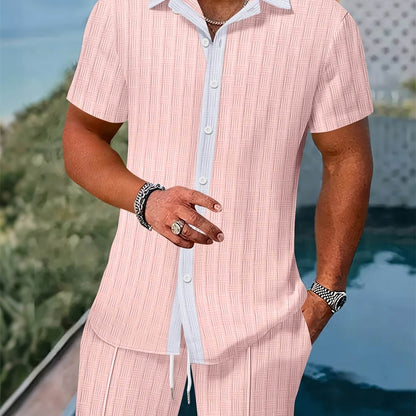 Men’s Summer Jacquard Shirt & Shorts Set - Casual Sports Outfit - Buy Center US