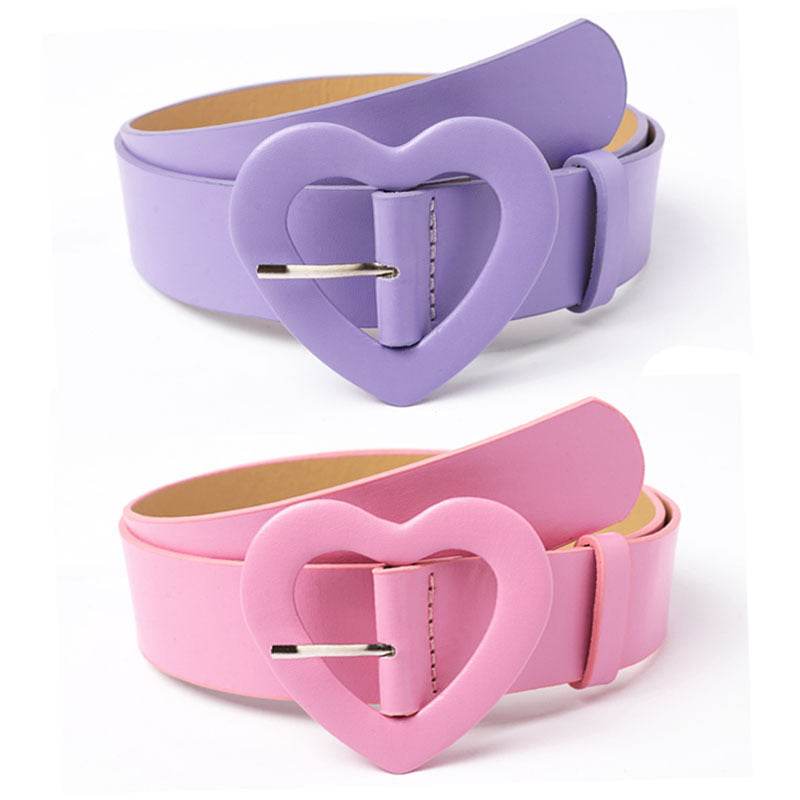 Wide Belt with Heart-shaped Buckle - Rose Red PU Leather Design - Buy Center US