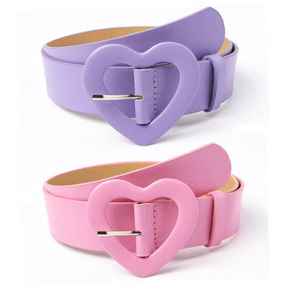 Wide Belt with Heart-shaped Buckle - Rose Red PU Leather Design - Buy Center US
