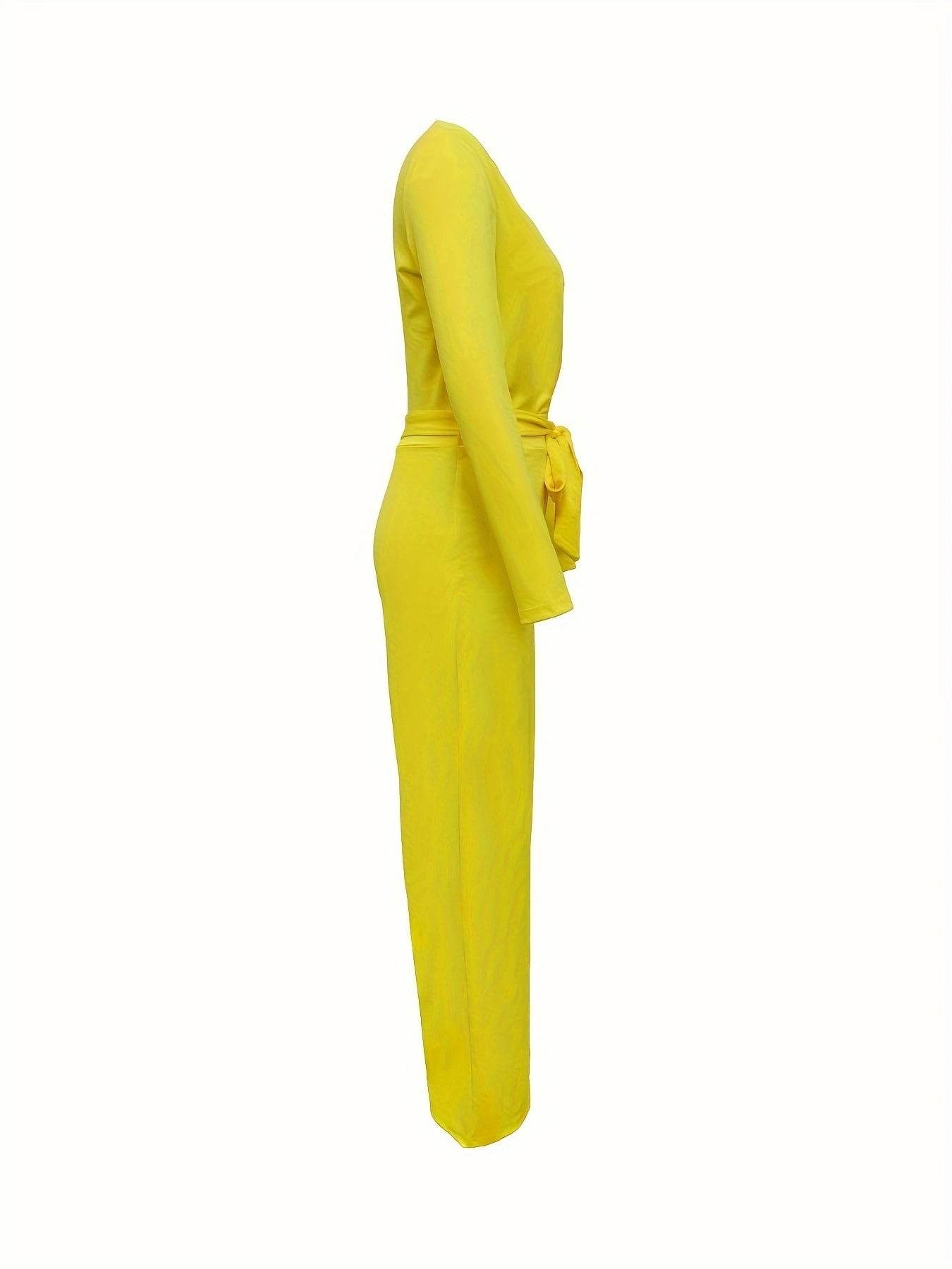 Yellow Women's Long Sleeve Jumpsuit - Casual Lightweight Fit for Spring - Buy Center US