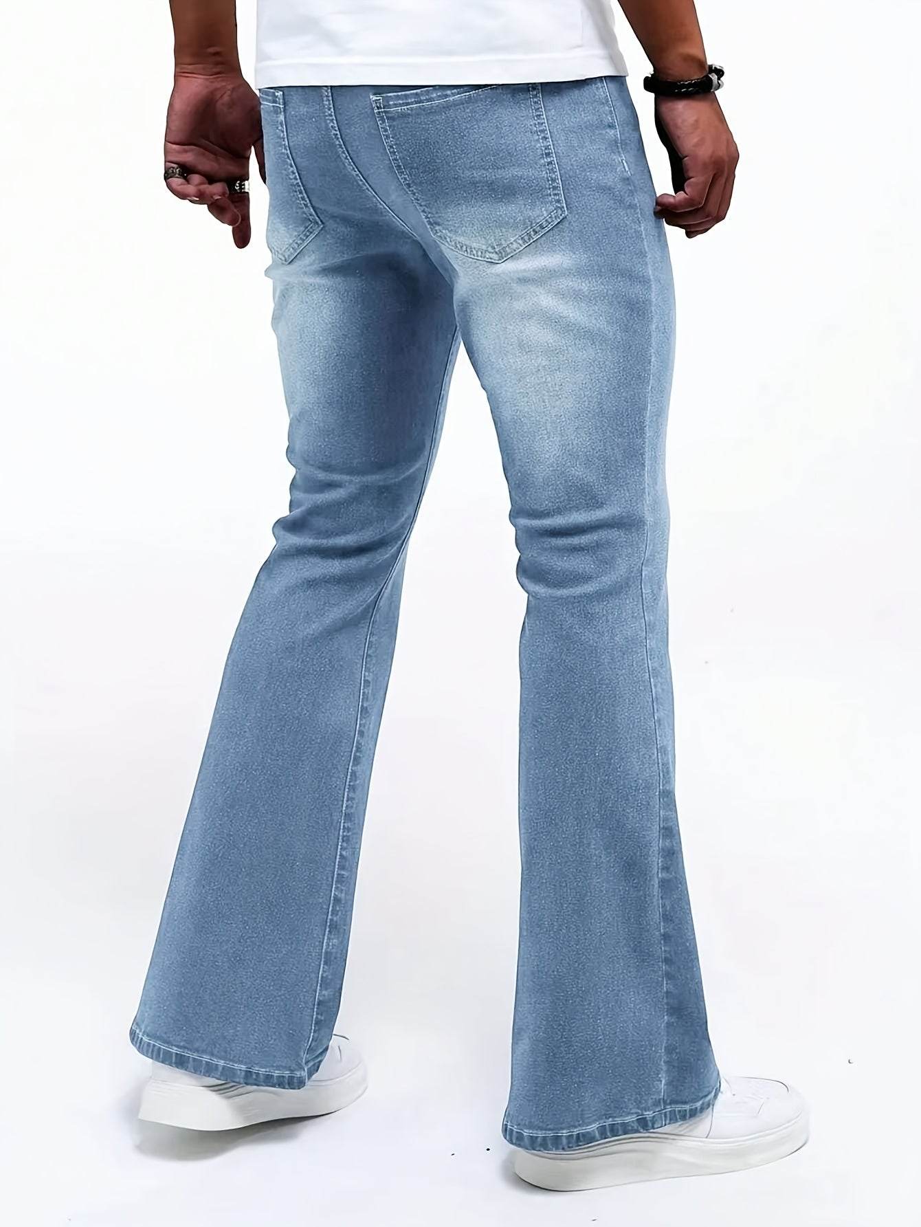 Men's Stretch Denim Flare Jeans - Casual Mid-Rise Comfort Fit Blue - Buy Center US