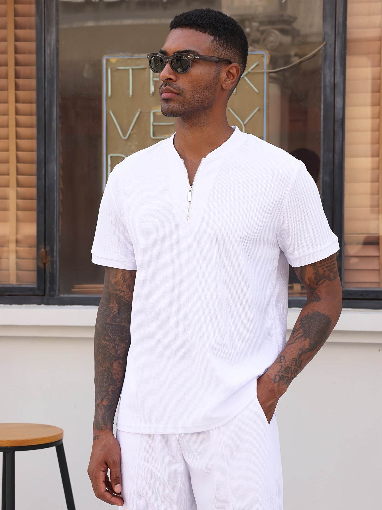 Men's 2-Piece Casual Golf Set - Short Sleeve Henley & Pants, Breathable - Buy Center US