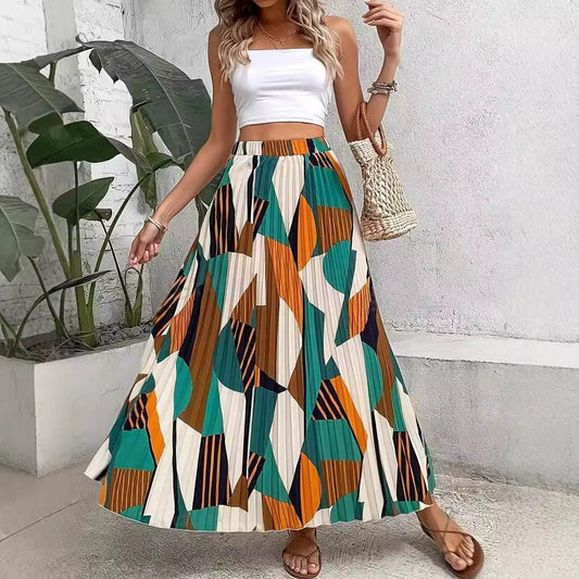 Women's A-Line Casual Printing Skirt - Stylish Polyester Long Skirt - Buy Center US